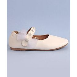 Pine Kids Bow & Pearl Detailing Ballerinas with Velcro Closure - White