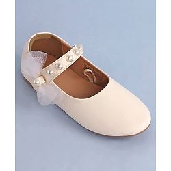 Pine Kids Bow & Pearl Detailing Ballerinas with Velcro Closure - White