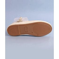 Pine Kids Bow & Pearl Detailing Ballerinas with Velcro Closure - White