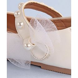 Pine Kids Bow & Pearl Detailing Ballerinas with Velcro Closure - White
