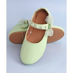 Pine Kids Bow & Pearl Detailing Ballerinas with Velcro Closure - White