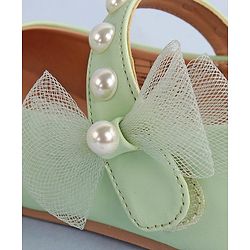 Pine Kids Bow & Pearl Detailing Ballerinas with Velcro Closure - White