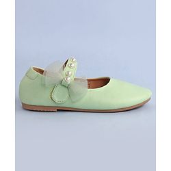 Pine Kids Bow & Pearl Detailing Ballerinas with Velcro Closure - Sea Green