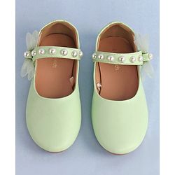 Pine Kids Bow & Pearl Detailing Ballerinas with Velcro Closure - Sea Green