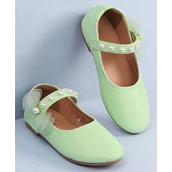 Pine Kids Bow & Pearl Detailing Ballerinas with Velcro Closure - White