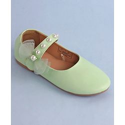 Pine Kids Bow & Pearl Detailing Ballerinas with Velcro Closure - Sea Green