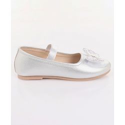 Pine Kids Bow & Stone Detailing Ballerinas with Velcro Closure - Silver