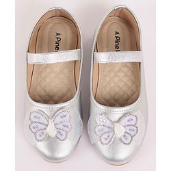 Pine Kids Bow & Stone Detailing Ballerinas with Velcro Closure - Silver