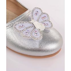 Pine Kids Bow & Stone Detailing Ballerinas with Velcro Closure - Silver