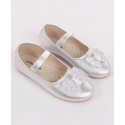 Pine Kids Bow & Stone Detailing Ballerinas with Velcro Closure - Silver