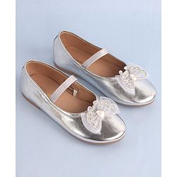 Pine Kids Bow & Stone Detailing Ballerinas with Velcro Closure - Silver