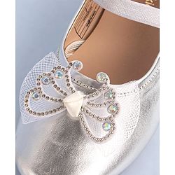 Pine Kids Bow & Stone Detailing Ballerinas with Velcro Closure - Silver