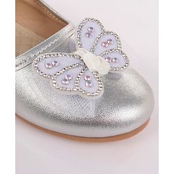 Pine Kids Bow & Stone Detailing Ballerinas with Velcro Closure - Silver