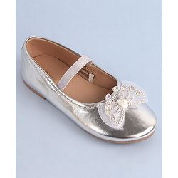 Pine Kids Bow & Stone Detailing Ballerinas with Velcro Closure - Silver