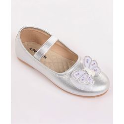 Pine Kids Bow & Stone Detailing Ballerinas with Velcro Closure - Silver