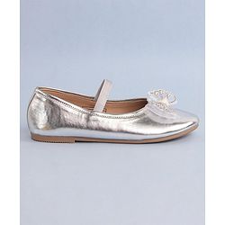 Pine Kids Bow & Stone Detailing Ballerinas with Velcro Closure - Silver