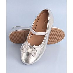 Pine Kids Bow & Stone Detailing Ballerinas with Velcro Closure - Silver