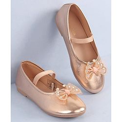 Pine Kids Bow & Stone Detailing Ballerinas with Velcro Closure - Silver