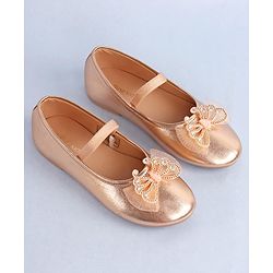 Pine Kids Bow & Stone Detailing Ballerinas with Velcro Closure - Silver