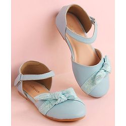 Pine Kids Bow Applique Ballerinas with Velcro Closure - Sea Blue