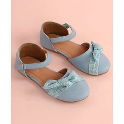 Pine Kids Bow Applique Ballerinas with Velcro Closure - Sea Blue