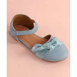 Pine Kids Bow Applique Ballerinas with Velcro Closure - Sea Blue