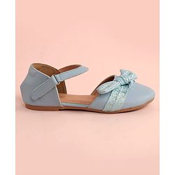 Pine Kids Bow Applique Ballerinas with Velcro Closure - Sea Blue