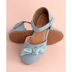 Pine Kids Bow Applique Ballerinas with Velcro Closure - Sea Blue