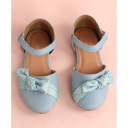 Pine Kids Bow Applique Ballerinas with Velcro Closure - Sea Blue