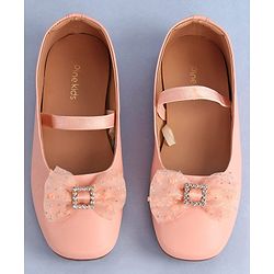 Pine Kids Bow Applique Ballerinas with Backstrap- Pink