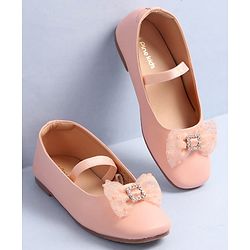 Pine Kids Bow Applique Ballerinas with Backstrap- Pink