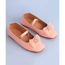 Pine Kids Bow Applique Ballerinas with Backstrap- Pink