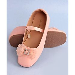 Pine Kids Bow Applique Ballerinas with Backstrap- Pink