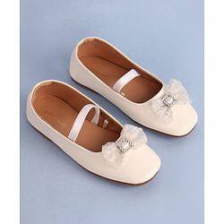 Pine Kids Bow Applique Ballerinas with Backstrap- White