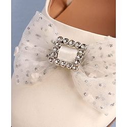Pine Kids Bow Applique Ballerinas with Backstrap- White