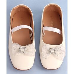Pine Kids Bow Applique Ballerinas with Backstrap- White