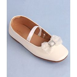 Pine Kids Bow Applique Ballerinas with Backstrap- White