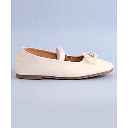 Pine Kids Bow Applique Ballerinas with Backstrap- White