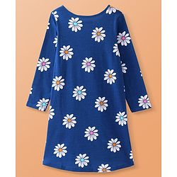 Pine Kids Single Jersey Knit Full Sleeves Floral Printed Nighty - Navy
