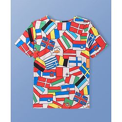 Pine Active Knit Half Sleeves Flags Printed T-Shirt - Multicolour