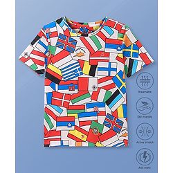Pine Active Knit Half Sleeves Flags Printed T-Shirt - Multicolour