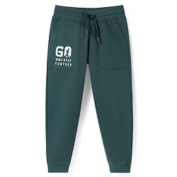 Pine Kids Cotton Knit Full Length Text Printed Lounge Pants - Dark Green