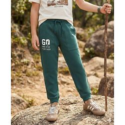 Pine Kids Cotton Knit Full Length Text Printed Lounge Pants - Dark Green