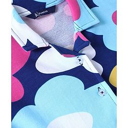 Pine Kids Cotton Knit Half Drop Shoulder Sleeves Top & Pant Set with Floral Print - Navy Blue