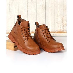 Pine Kids Lace Up Solid Color Winter Boots - Brown