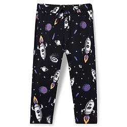 Pine Kids Single Jersey Knit Full Sleeves Night Suit with Space Theme Print - Purple & Black