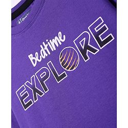 Pine Kids Single Jersey Knit Full Sleeves Night Suit with Space Theme Print - Purple & Black