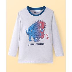 Pine Kids Single Jersey Knit Full Sleeves Night Suit with Dino Print - Navy Blue & Grey