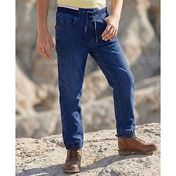 Pine Kids Denim Woven Full Length Ribbed Waist Washed Jeans - Dark Blue