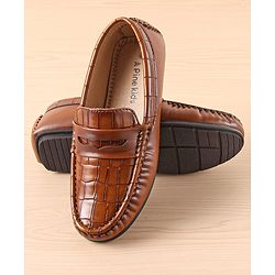Pine Kids Slip On Party Wear Loafers with Crocodile Texture Design - Tan
